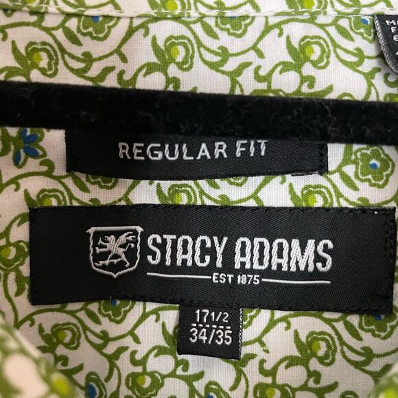 Stacy Adams Mens 17.5 Regular Fit Long Sleeve Button Down Shirt Green 34/35 - Picture 8 of 11